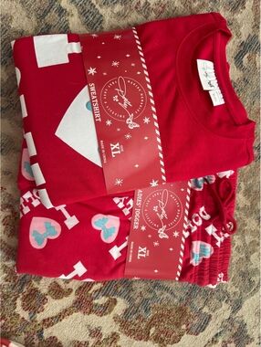 Dolly Heart Print Sweatshirt and Jogger Set, XL, Red